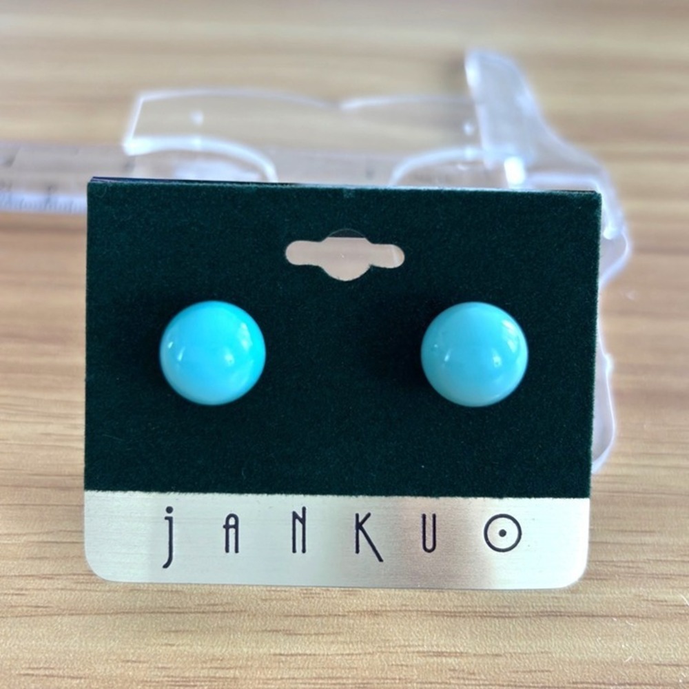 Jankuo Turquoise Blue Round Ball Stud Earrings Minimalist High Polish 0.5 Inch